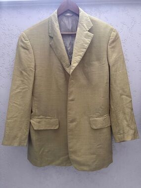 Vintage Dior Men's Light Olive Green Single-Breasted Blazer 5 pockets m size